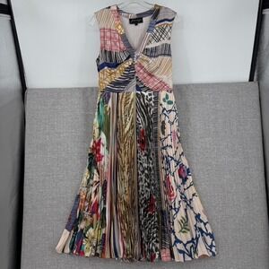 Geisha Designs Mixed Print Pleated Midi Dress Womens Size 8 Boho Eclectic